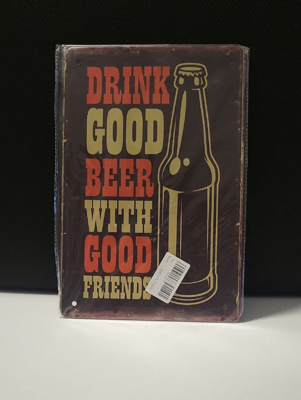 Vintage-Style Metal Sign "Drink Good Beer With Good Friends" - Brown/Gold/Red